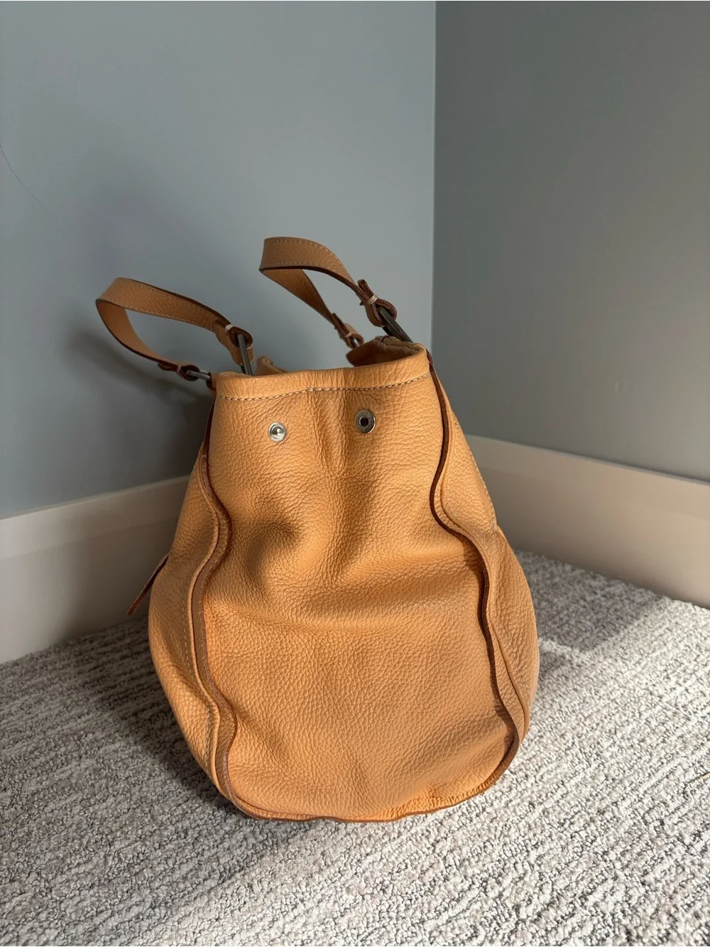 Nicoli 100% Genuine soft pebbled Leather bag Peach Slouchy Purse Made in Italy
